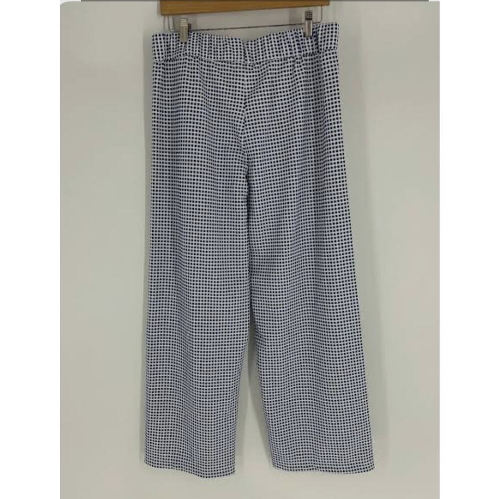 Marc Bouwer Blue White Gingham Plaid Pull-On Wide Leg Pants Women Size Large